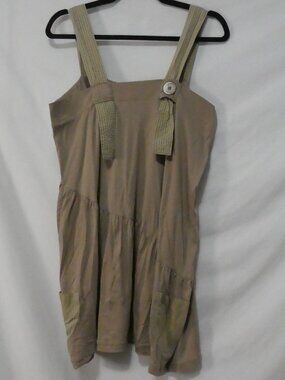 Handmade Khaki Utility Pinafore Dress Jumper Pockets & Button Detail P2P 18.5"